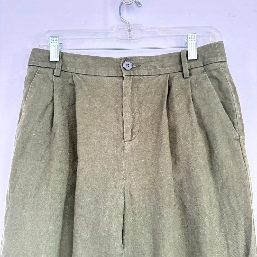 Banana Republic Womens Olive Green‎ Linen Wide Leg Pleated Trousers Pants Size 2